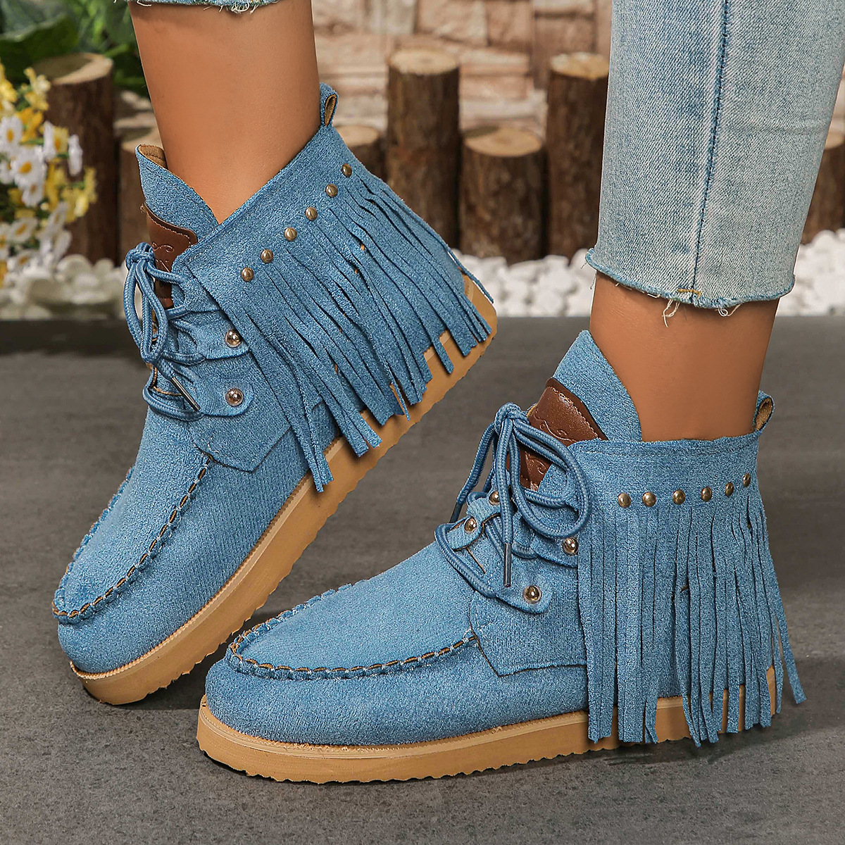 free shipping new designer men womens snow winter cotton warm shoes tassel lace up for women suede short tube flat bottomed rivet boots booties