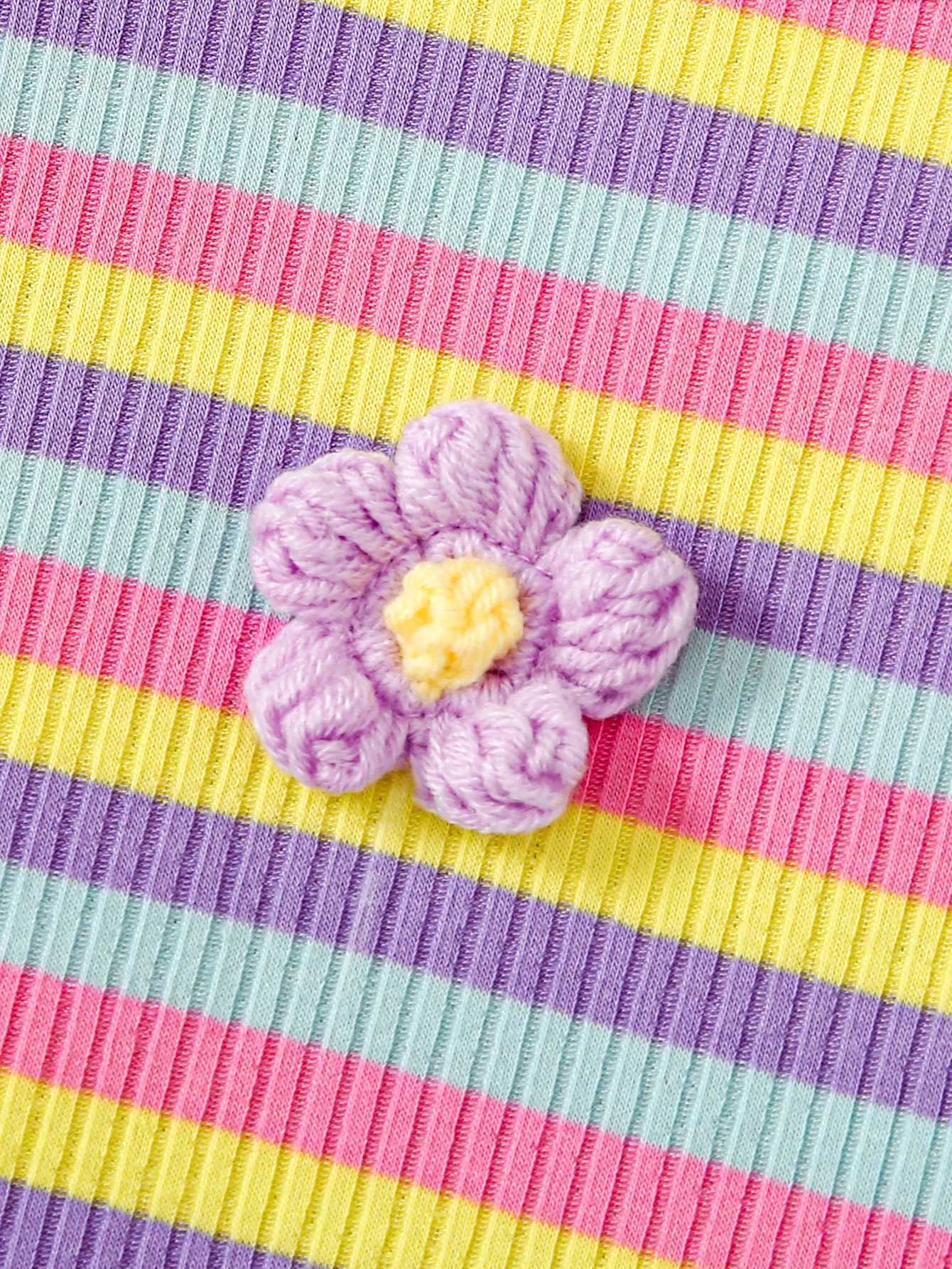 Spring and Autumn Girls Sweater Round Neck Long Sleeve Knitted Stickers Colorful Stripe Pattern Top Fashion Children W241025