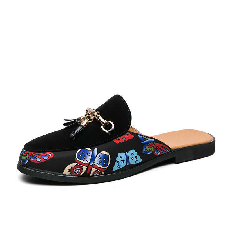 Men Dress Shoes Summer Breathable Half Slippers Mens Korean Version Casual One Foot Lazy Cool Slippers Bean Shoes Small Leather Shoes 241009