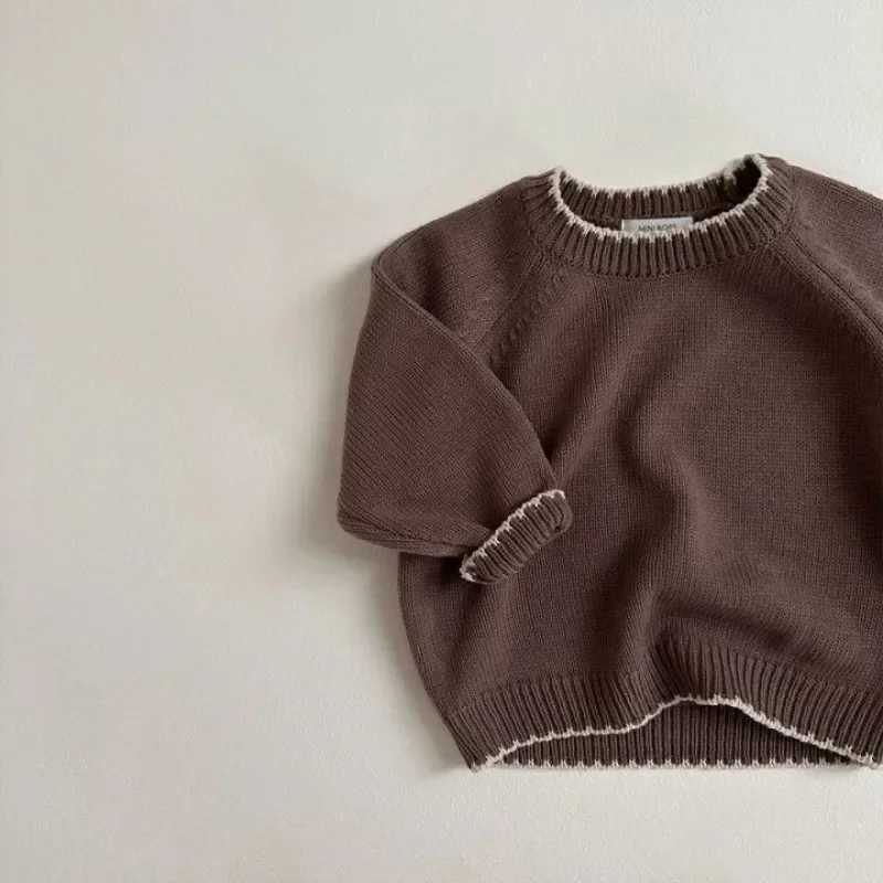 6M-6Y Winter Baby Boy Retro Velvet Sweater Childrens Spring Solid Knitted Loose Top Childrens Soft Thick Knitted Clothing W241025