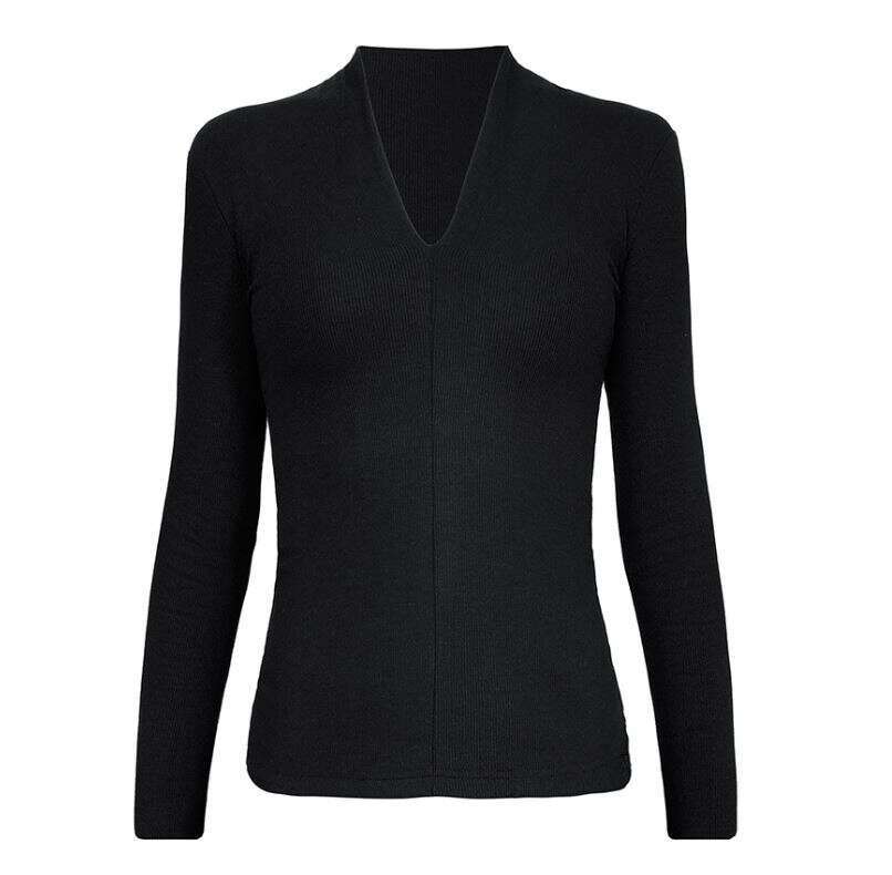2024 new women's V-neck long sleeved t-shirt, women's slim fit heart machine, inner layer bottom shirt, top