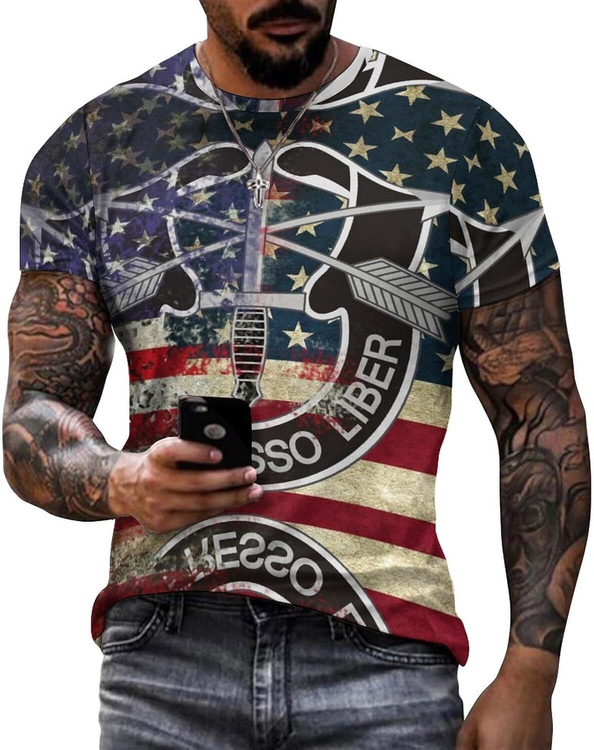 Mens T shirt Retro American Army Special Forces Flag Cotton T-Shirt 3D Printed Casual All-in-one fashion Shirt Men's Crew Neck T-Shirt tee Casual
