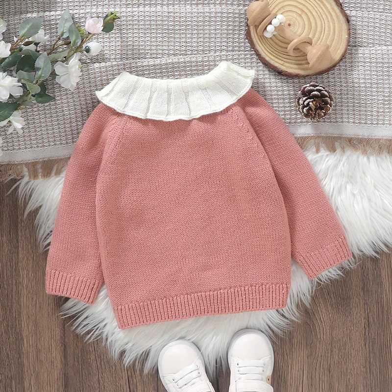 Womens knitted cardigan sweater rooster embroidery doll collar knitted jacket childrens autumn and winter clothing W241025