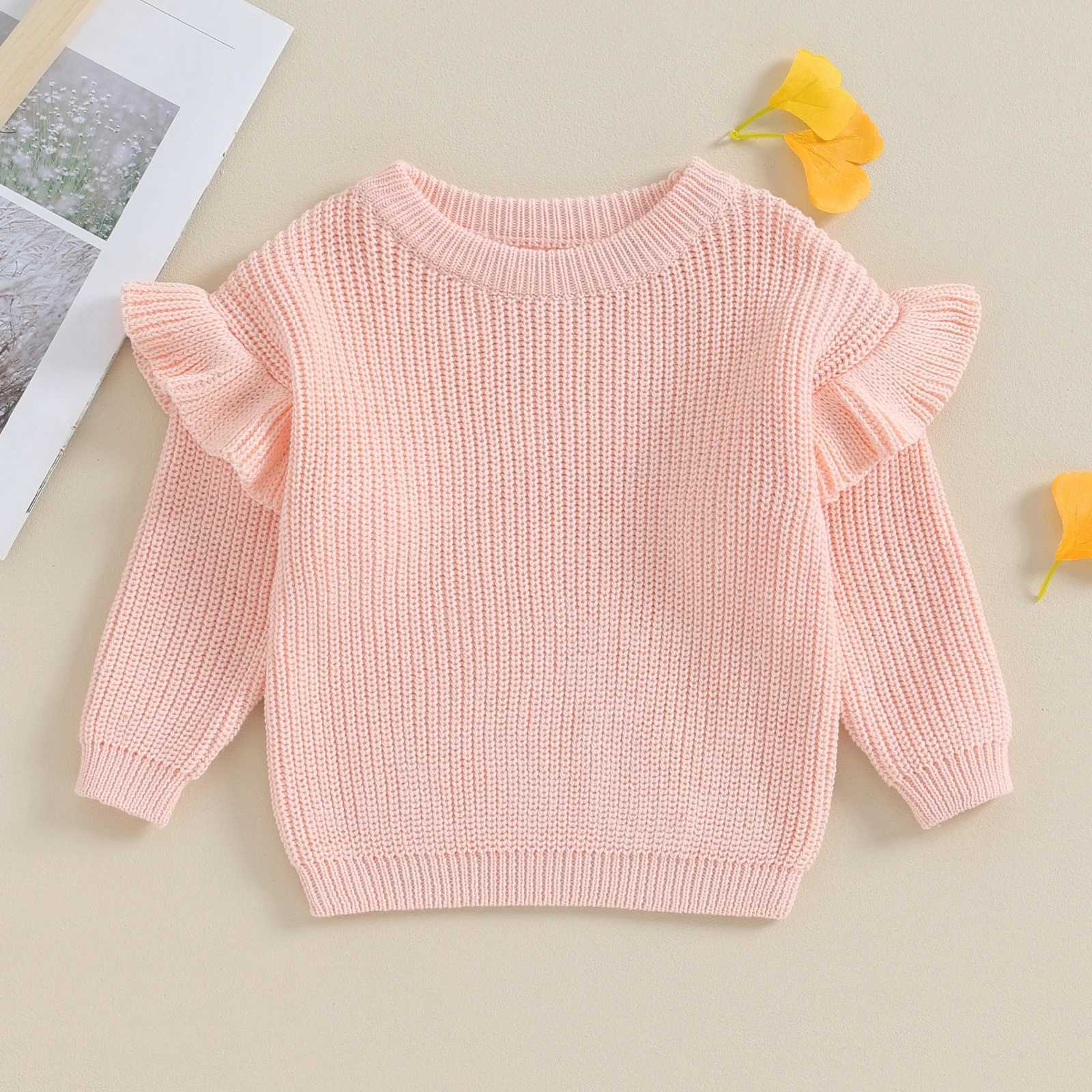 FOCUSNORM 0-3Y Autumn Winter Baby Girl Boy Sweater Cute Ruffle Long Sleeve Solid Color Knitted Pulling Flower Preschool Loose Top W241025