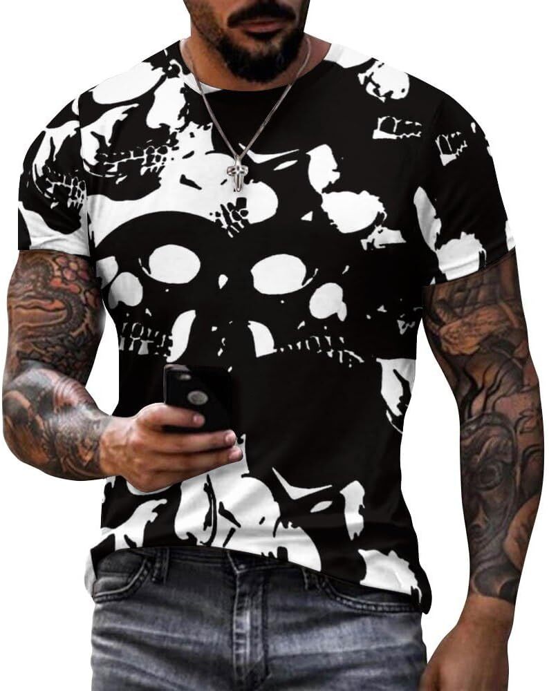 Mens T shirt Skull Pattern Cotton T-Shirt 3D Printed Casual Shirt Men's Crew All-in-one fashion Neck T-Shirt tee Casual tops summer clothes cool