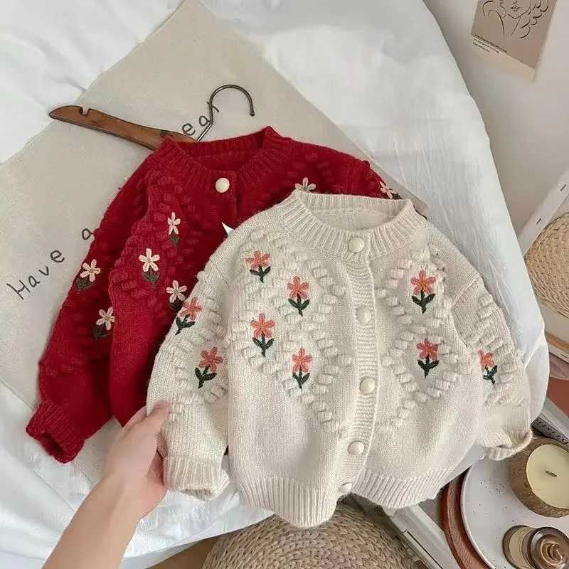 Girls sweater cardigan wool sweater autumn and winter new Korean childrens spring knitted thick top round neck knitted sweater W241025