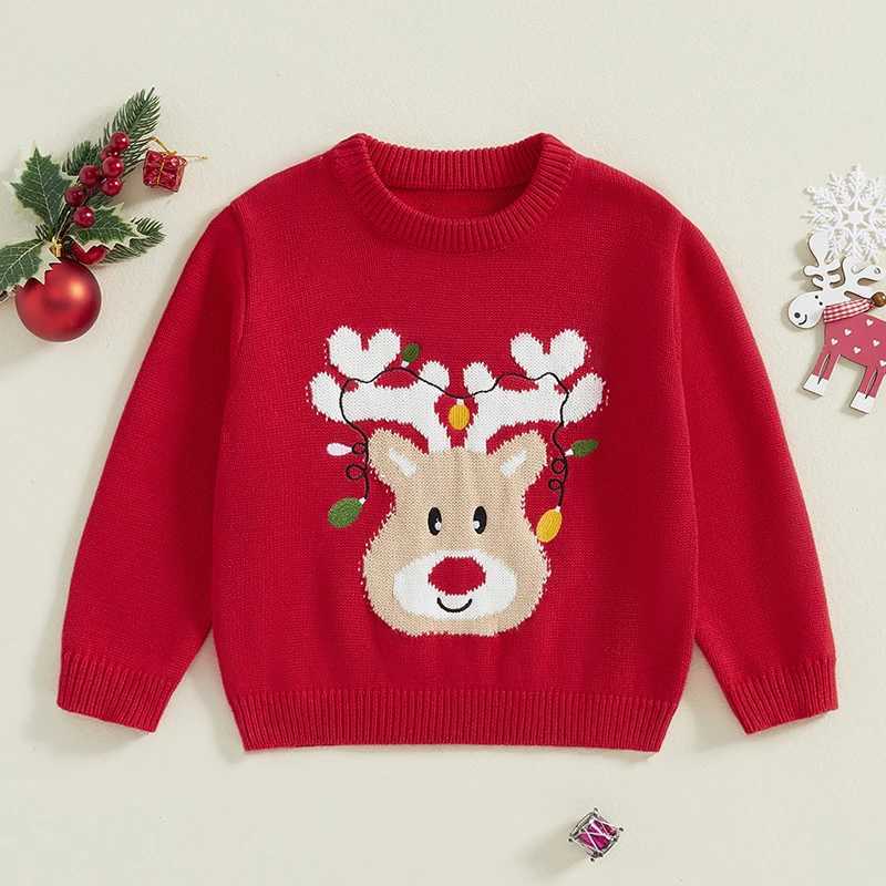 Pudcoco childrens baby girl boy Christmas sweater long sleeved reindeer print knitted pull-out baby skydiving top 1-5T W241025