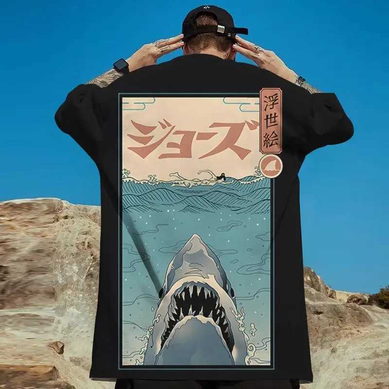 Ukiyo-E T-Shirts For Men 3d Shark Print Mens Clothing Street Harajuku Tees Fashion Casual Short Sleeved Loose Oversized T-ShirtXJ250117