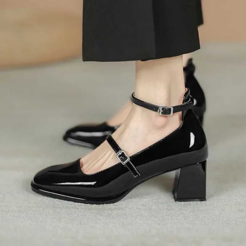 High Quality New Mary Jane Shoes High Quality Leather Shoes Light Womens Pump Square Toes Womens Sandals Buckle Strap Zapatos Mujer T241024