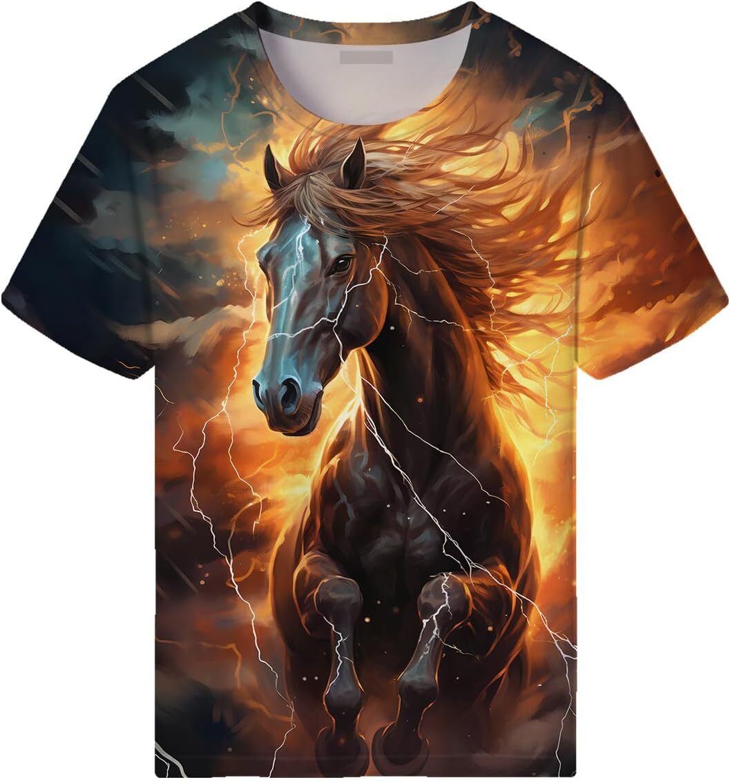 Mens T shirt Vintage Starry Sky Thunderbolt Horse Cool Graphic Shirt Magic Animal Short Sleeved Shirts tee Casual tops summer clothes
