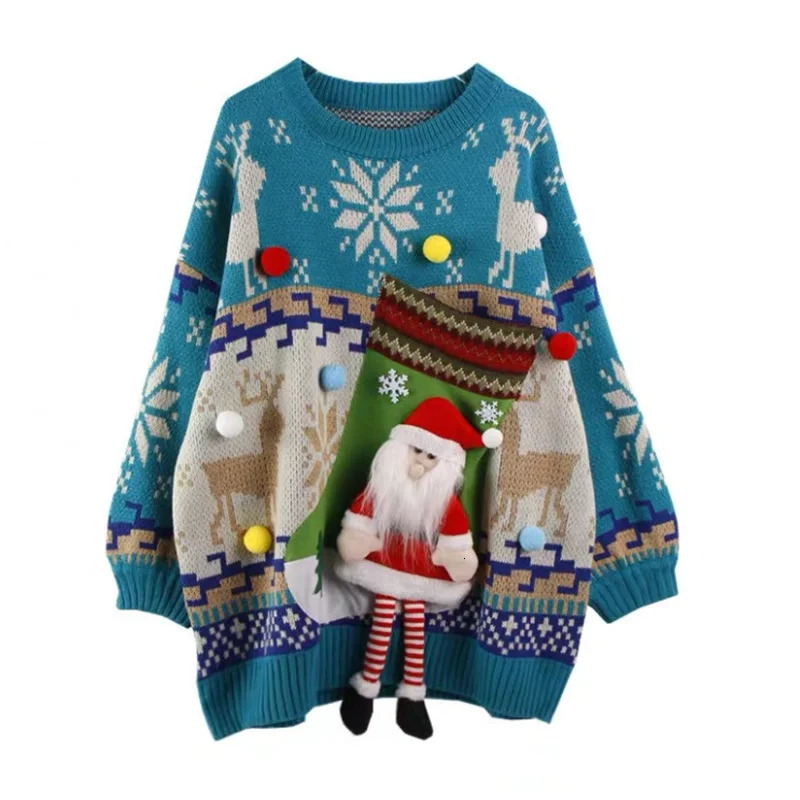 Autumn Large size ONeck Christmas Sweater Women Casual Long Sleeve Knitted Top Winter with Ugly kawaii Pullover Ju 241021