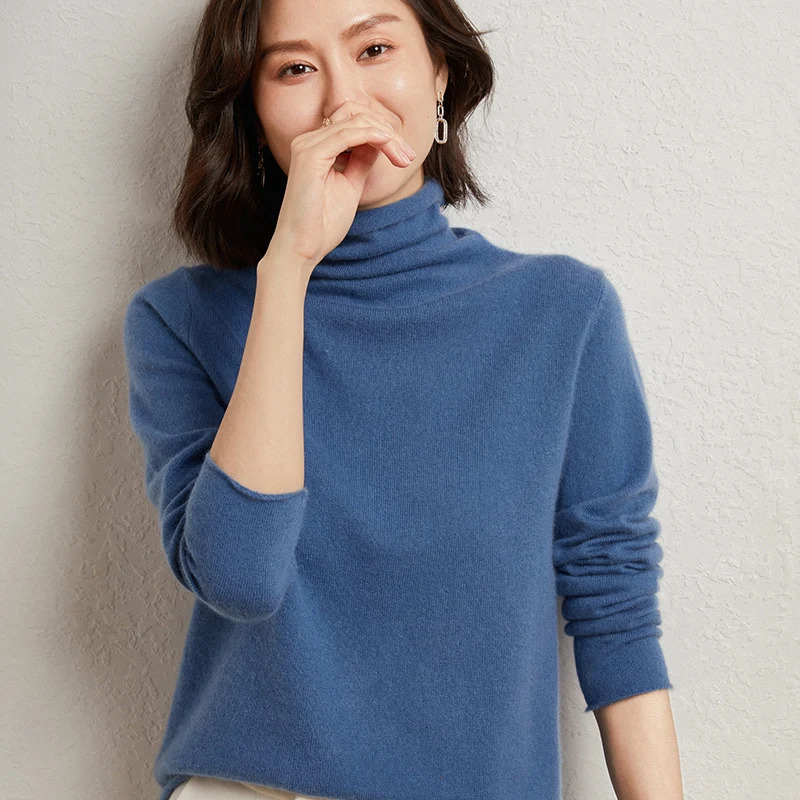 100%Merino Pure Wool Sweater Womens AutumnWinter Long Sleeve High Neck Pullover Warm Quality Solid Color Basic Knit Jumper 241021
