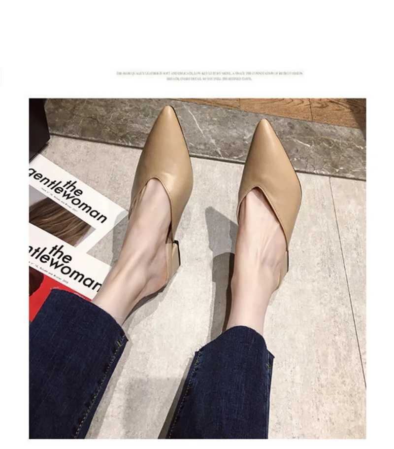 High Quality Womens high heels comfortable soft leather shoes office low toe mule shoes Mary Jane shoes wedge shoes for women T241024