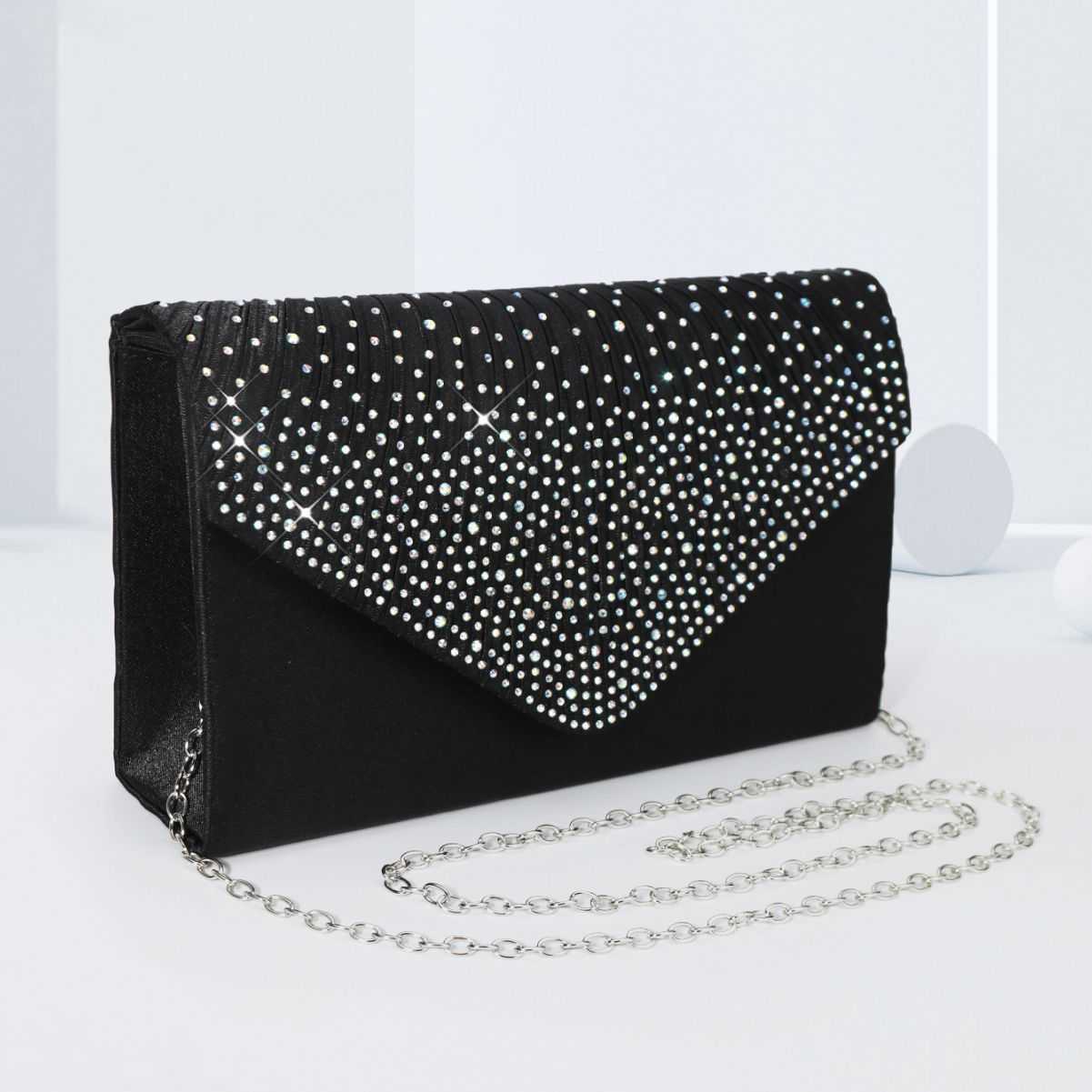 CMM Womens One Shoulder Dinner Bag Dress Bag Flap Colorful Diamond Black Hand Bag Fashion Evening Bag