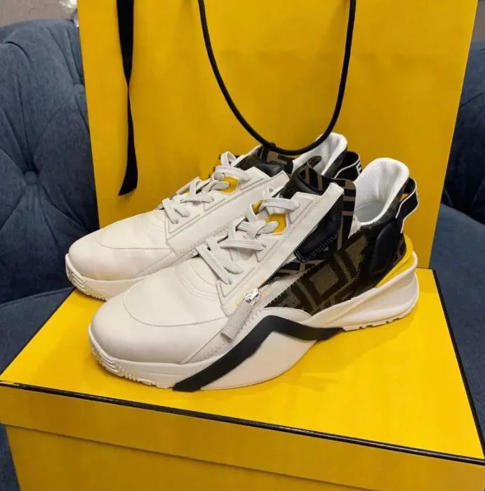24SS Top Luxury Flow Men Sneakers Shoes Mesh Breathable Men Zipper Skateboard Walking Rubber Runner Sports Chunky Fabrics Wholesale Trainers EU38-46 Box