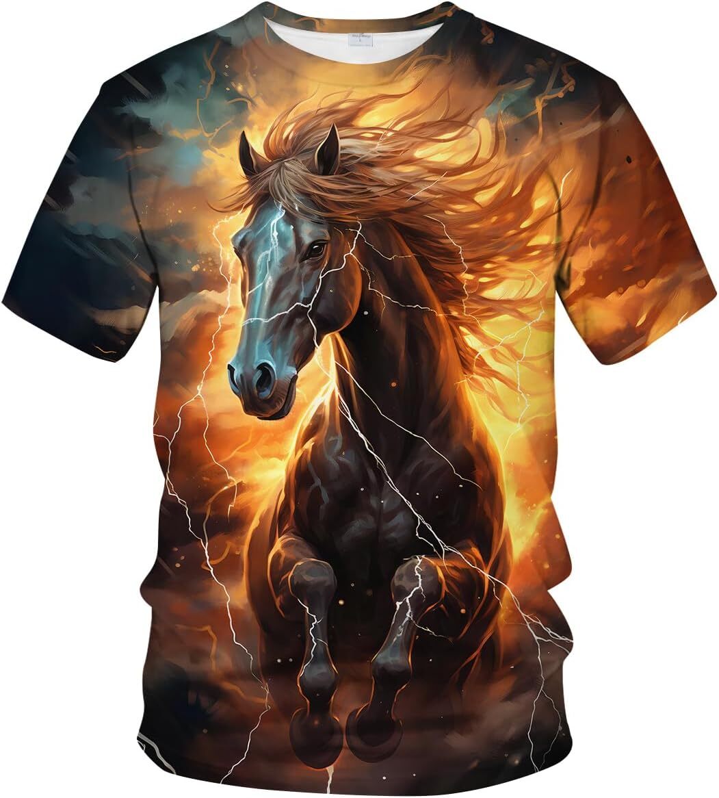 Mens T shirt Vintage Starry Sky Thunderbolt Horse Cool Graphic Shirt Magic Animal Short Sleeved Shirts tee Casual tops summer clothes