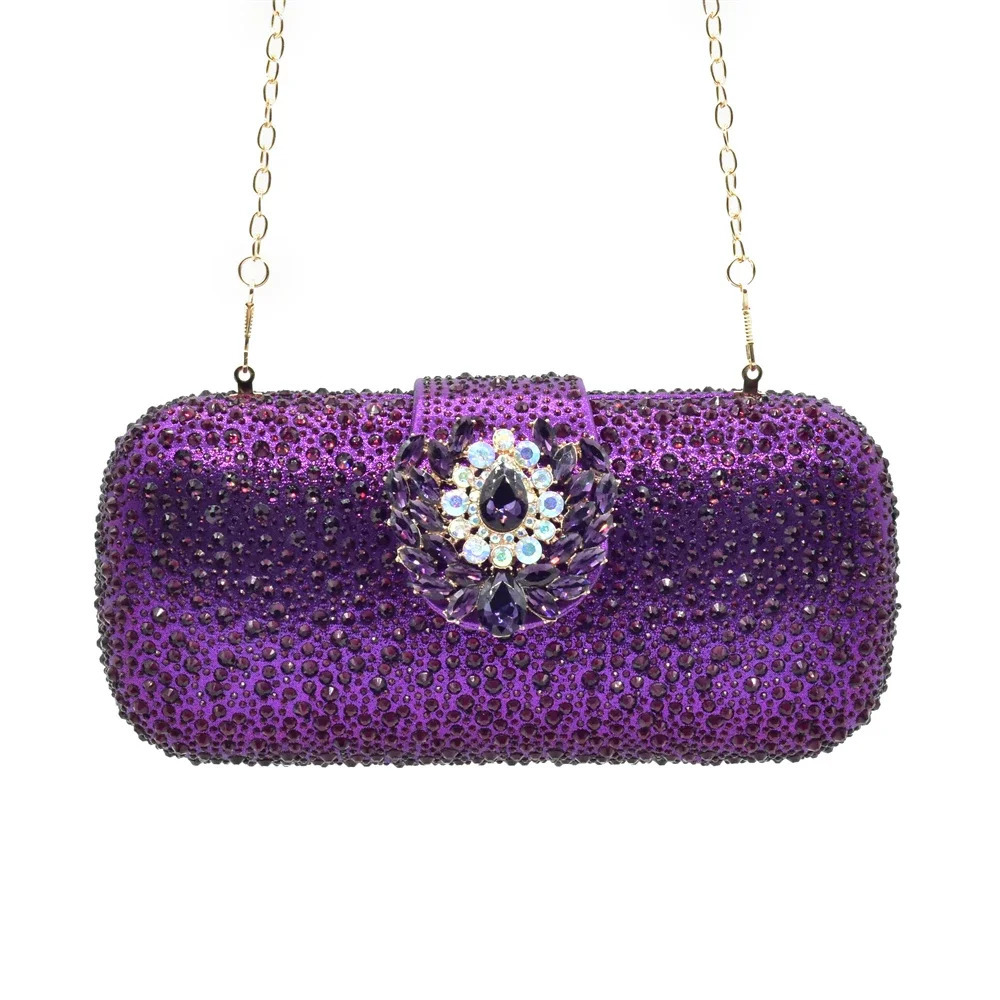 Purple Shoe and Bag Set Party Womens Shoes and Bags with Italian Elegant Diamond Womens High Heels Pump Womens Wedding Set 241024