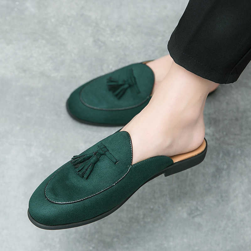 Men Dress Shoes Summer Half Dragged Small Leather Shoes Breathable Mens Tassel Casual Shoes One Step Lazy Shoes Korean Edition Cool 241009