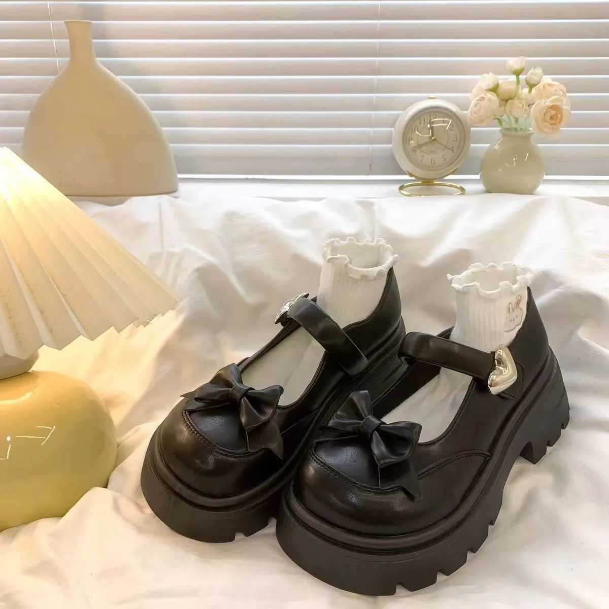 High Quality Womens Mary Jane Pumps Womens Short and Fat High Heels Lolita Shallow Bow Knot Sandals Womens Fi College Girls Sweet Round Shoes T241024