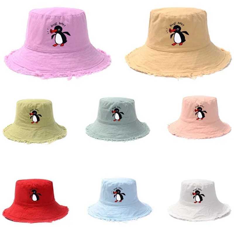 Summer Penguin Bucket Hat reversible Bob mens cotton travel beach fisherman hat outdoor sports pull up Bob Panama sun hat W241024