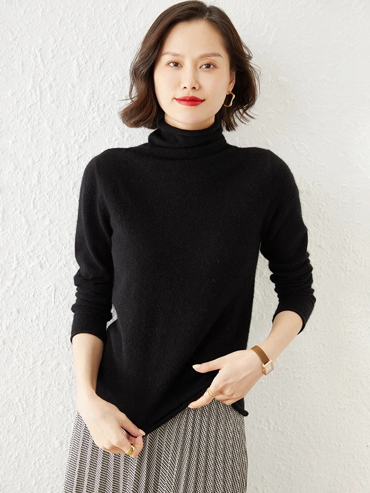 Autumn and Winter Sweater Womens Pile Collar Loose Long Sleeve Pullover High Inner Wool Knitted Bottoming Shirt Top 241021