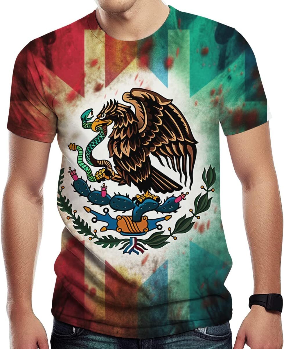 Mens T shirt Mens Tie Dyeing Style Casual Tees Short Sleeve Tshirt with Mexican Flag Print tee Casual tops summer clothes Hip hop trend