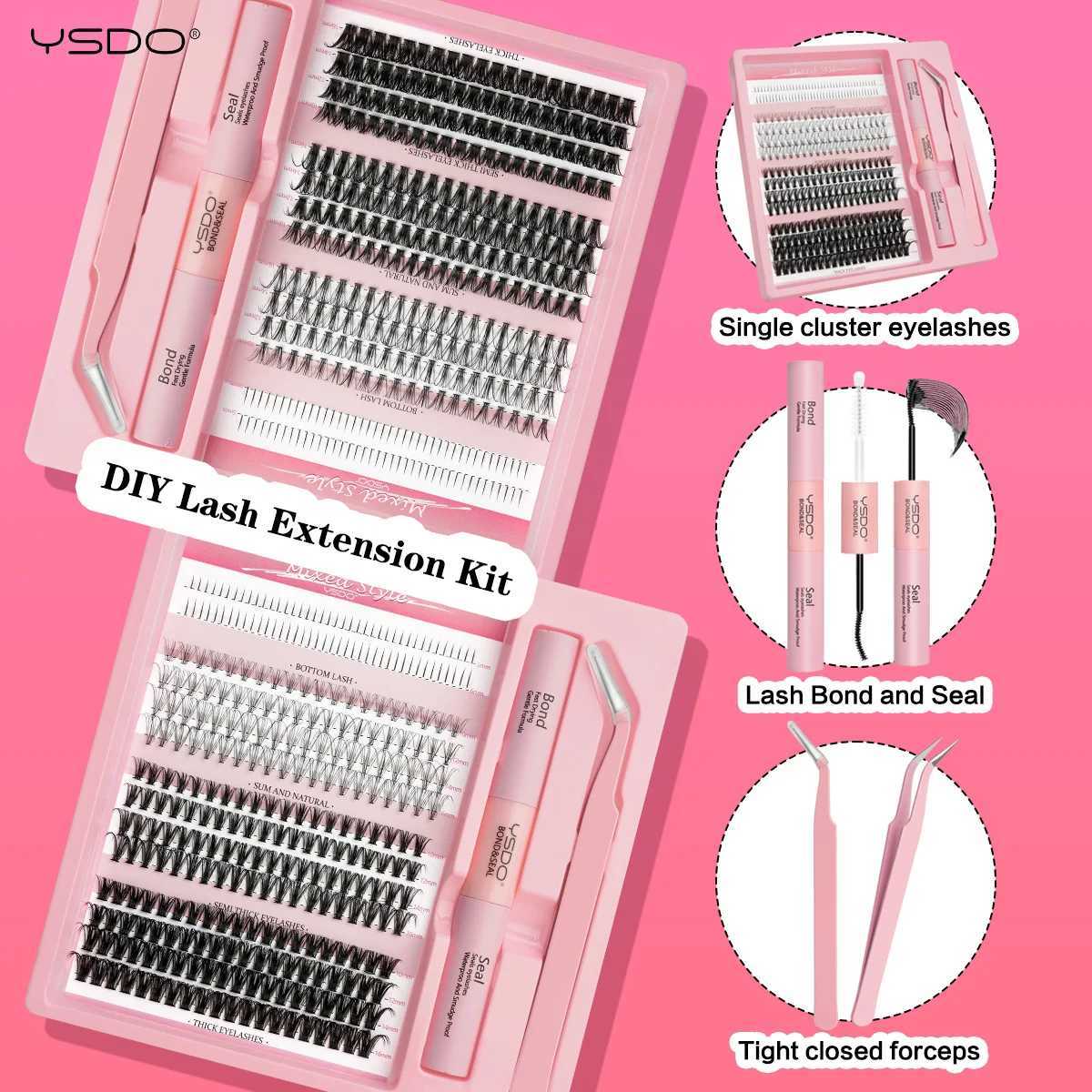 Fake eyelash clusters eyelash bonding and sealing makeup tools DIY lower eyelash extension kit push flower waterproof fake eyelash setW241024