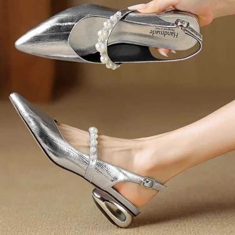 High Quality Temperature French Sandals Womens Summer New Thick Heel Square Head Rhine Summer Treasure Head Sier Mary Jane Shoes T241024