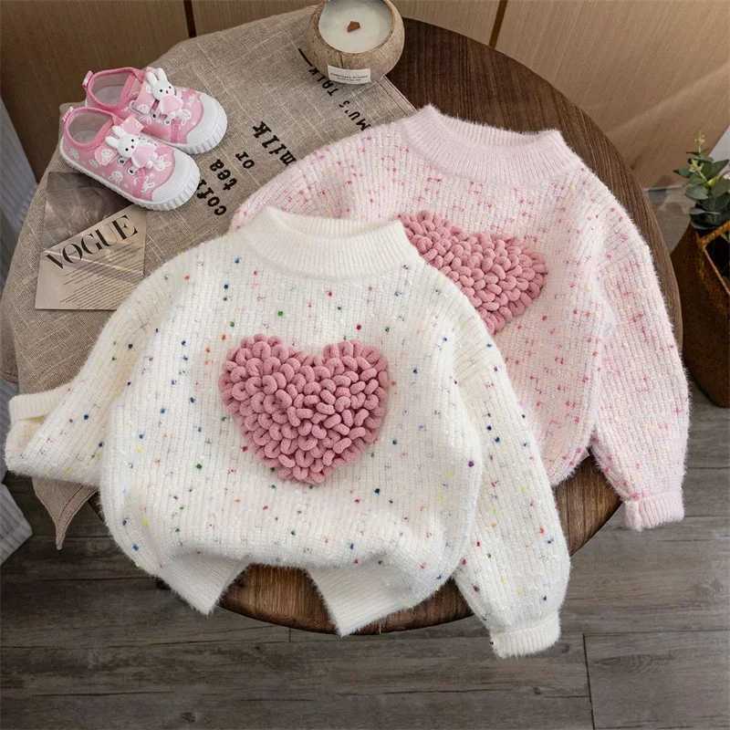 Girls Sweaters Autumn Childrens Winter Promotion 2023 Childrens Sweaters Love Knitted Preschool Shirt Warm Baby Top W241025