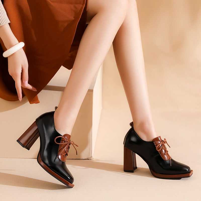 High Quality Soft leather thick high heels womens English square lace shoelaces temperature shoelaces Fi pump shoelaces T241024