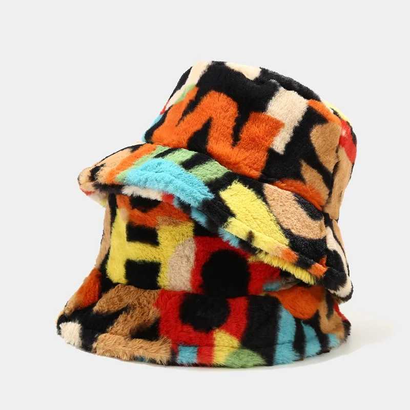 2024 Womens Winter Bucket Hats Printed Thick Warm Winter Cap Female Lady Casual Buckets Hat New DesignerX241025