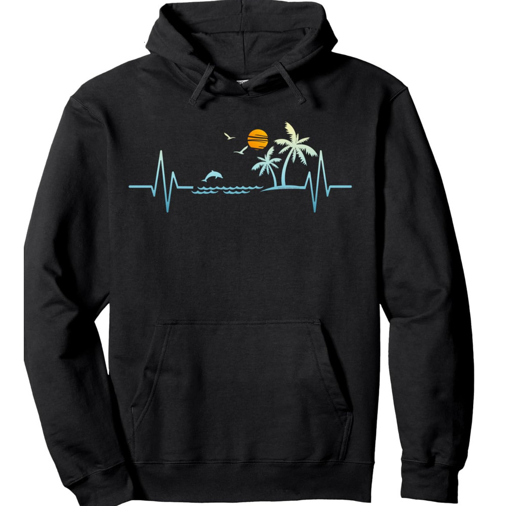 Hoodie for Mens Womens Heartbeat with Tropical Palm Trees Beach Island Sunset Pullover Hoodie Graphic Hoodies sweatshirt All-in-one fashion
