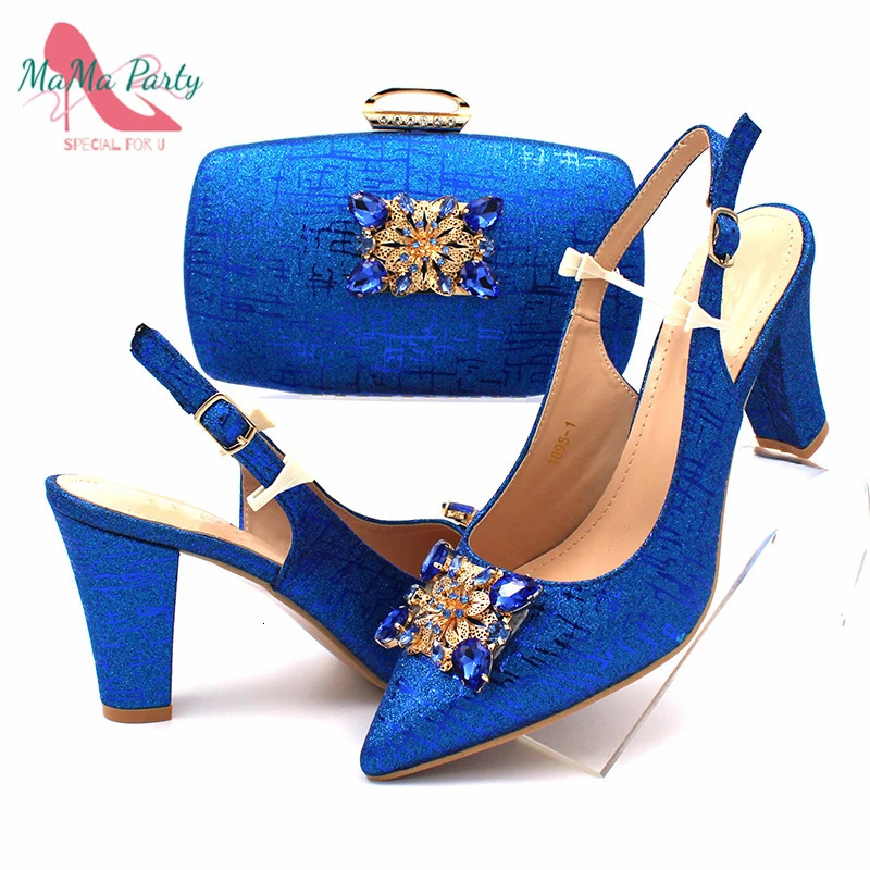 2024 Nigeria Womens Shoe Matching Bag Set Royal Blue Italian Womens Pump for Wedding Parties 241024