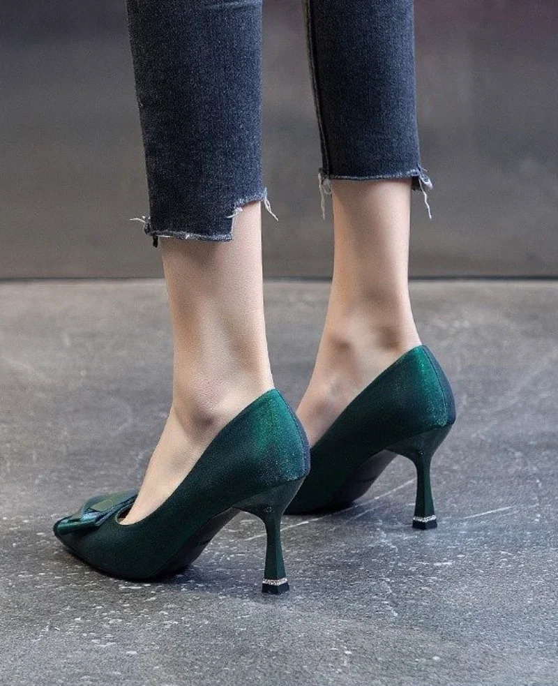 Pumps Evening Dress Green Womens High Heels Toe Upper Suitable for Womens Parties High Heels Thin Anti Slip E L Style Spring Youth 241024