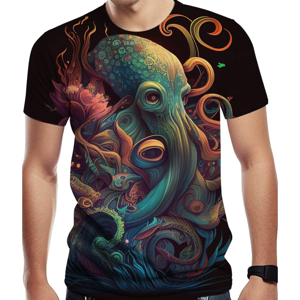 Mens T shirt Men's Novelty T Shirt Octopus Graphic Print Summer Fashion tee Casual tops summer clothes Hip hop trend