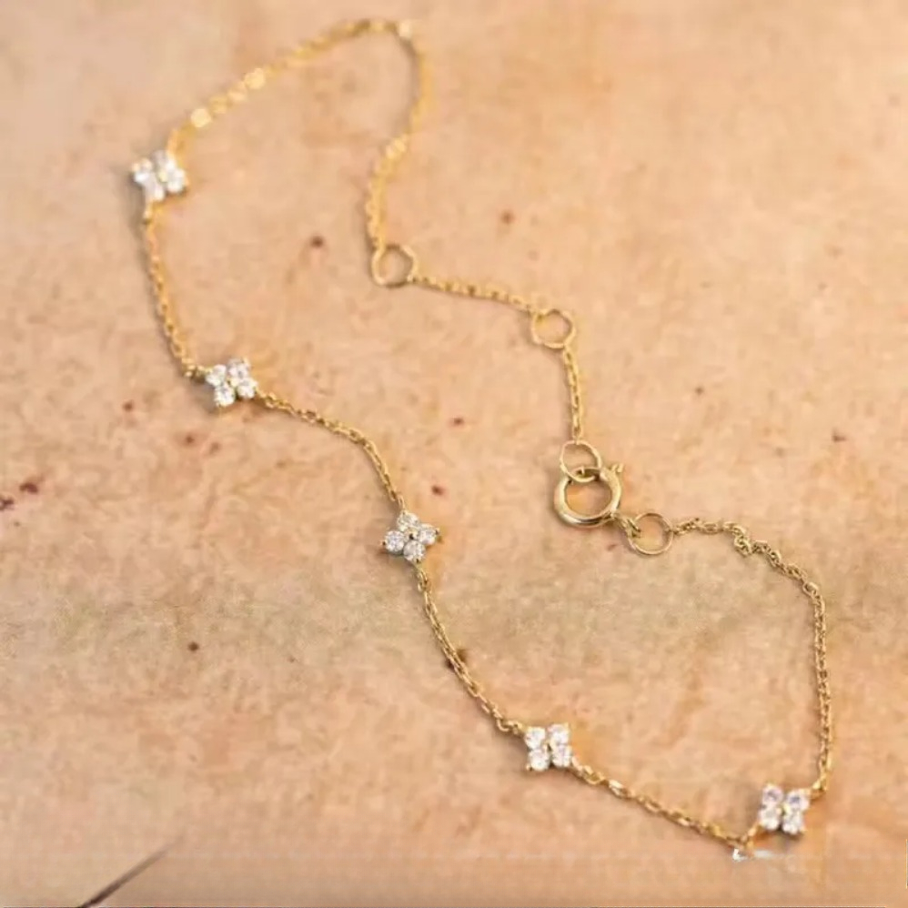 Dainty S Sterg Sier 14K Gold Plated Four Leaf Clover Bracelet For Women Wholesale Luxury Designer Bracelet Bangle Gold Brace