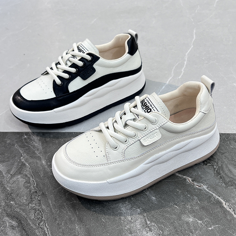Shoe head layer cowhide sports casual shoes female 2024 new four seasons shoes Korean version of the hundred retro thick bottom student board shoes
