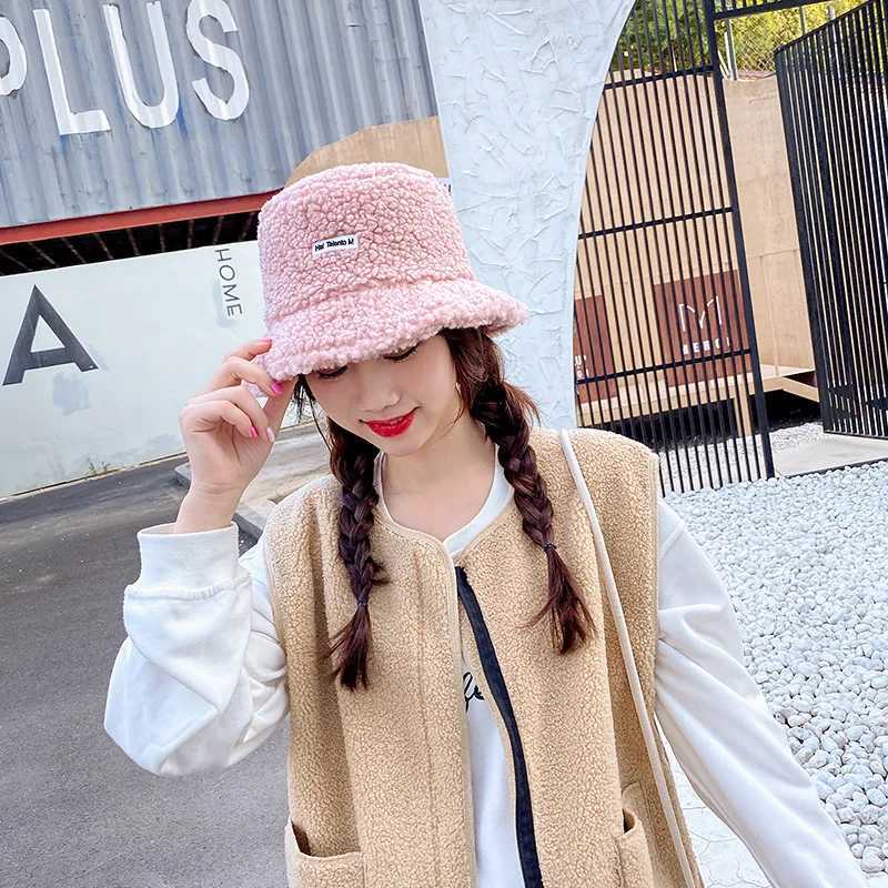 Lamb Faux Fur Bucket Hat Winter Warm Teddy Velvet Hats for Women Lady Thicken Bob Panama Outdoor Fisherman Hat CapsX241025