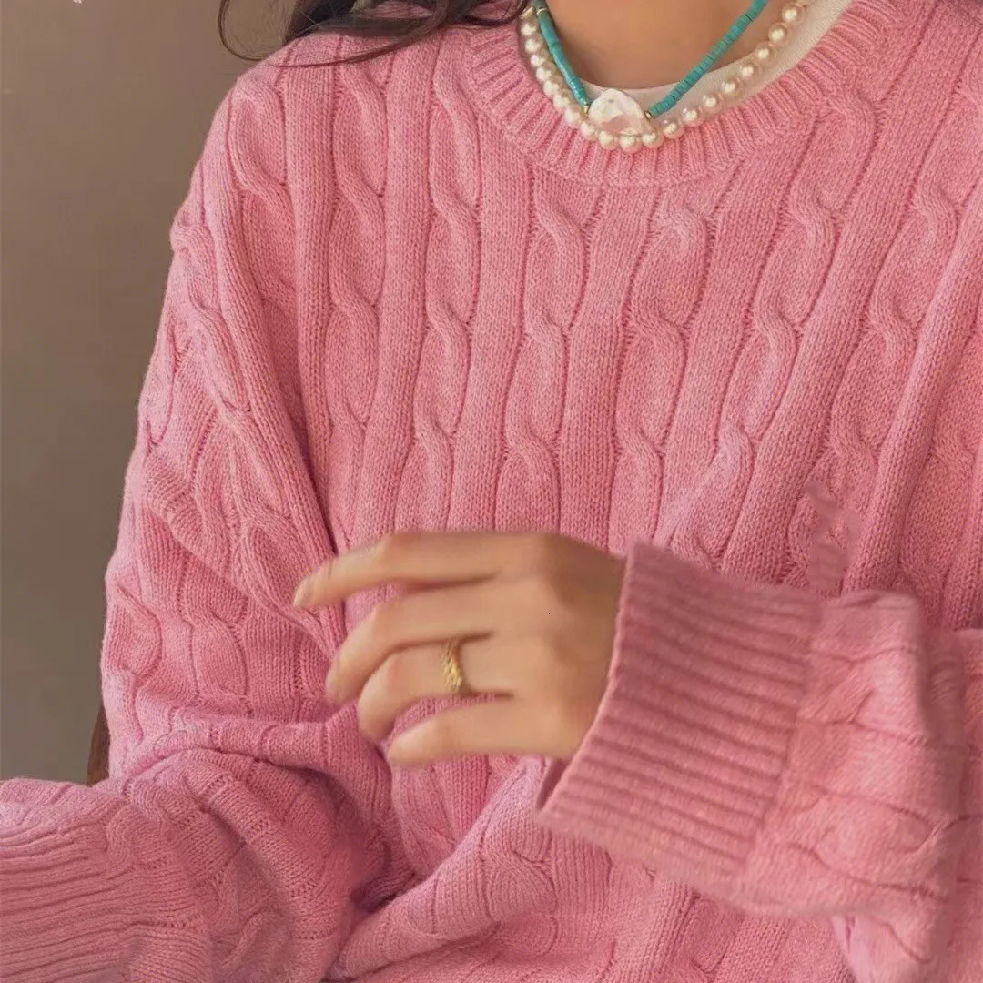 Couples Boutique High Quality Embroidery Knitted Womens Cashmere Sweater Round Neck Twist Pullovers Autumn Winter Tops F874 241021