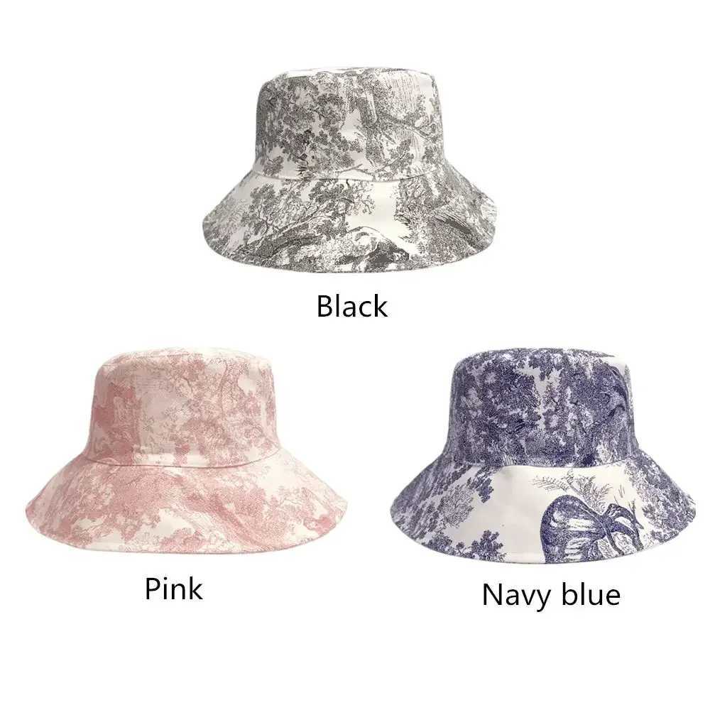 Summer beach ink painting bucket hat mens tie fishing hat streetwear hip-hop C sun hat fisherman C W241024