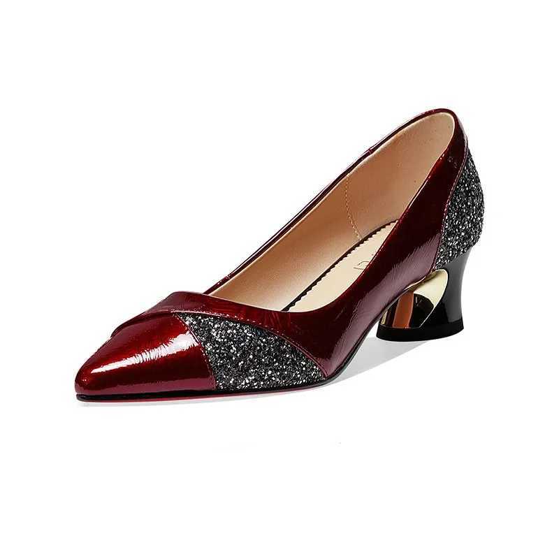 High Quality Fi Womens High Heel Pump 4CM Low Heel Elegant Womens Wedding Shoes Sexy Red Dot Toe Shallow Smooth Party Shoes T241024