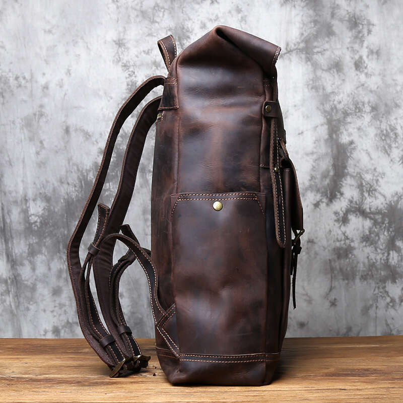 Vintage Genuine Men's Crazy Horse Leather Computer Natural Top Layer Cowhide Backpack Travel Bag