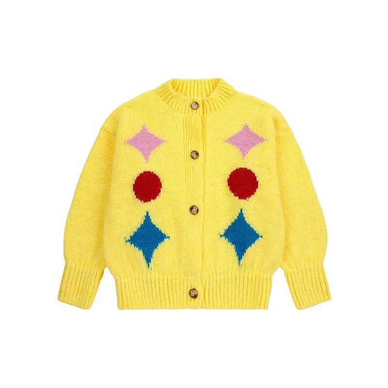 Inventory 2024 New Childrens Autumn Winter Girls Cartoon Color Blocked Waist Cardigan Boys Single Chest Knitted Sweater W241025