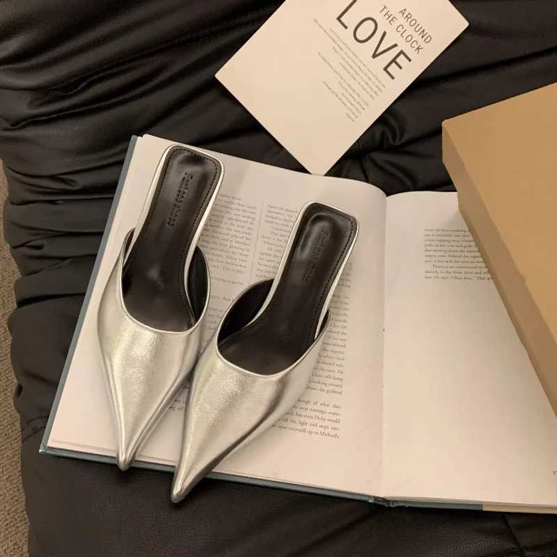 High Quality New luxury Pointed Toe womens mule slider Fi candy colored elegant dress sandals square low heel slider shoes T241024