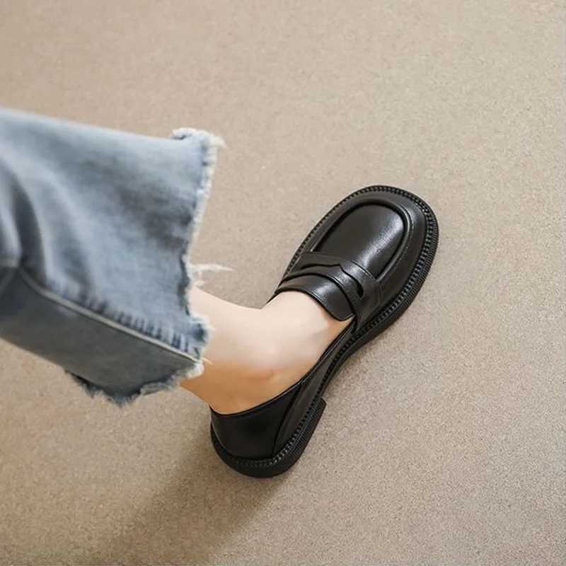 High Quality New Womens Leather Shoes UK Square Toe Low Foot Mat Daily Sliding Casual Shoes Academy Style JK Shoes Lolita Pump T241024