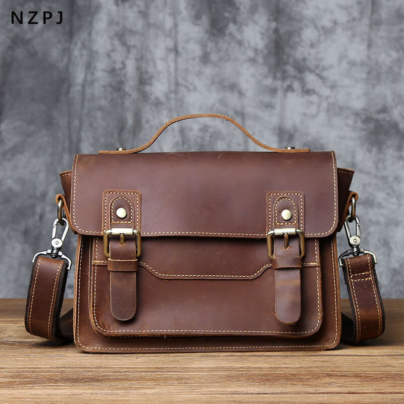 retro leather mailman crazy horse mens top layer cowhide shoulder bag casual handbag for 10inch ipad