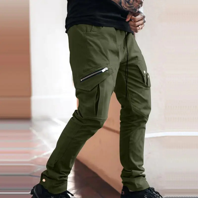 European And American Style Fashion Mens Casual Loose Large Size Straight Knit Trousers Multi-pocket Sports Cargo Pants 241024