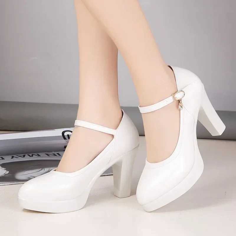 High Quality Comemore White Wedding Shoes Pump Platform High Heels Womens Ankle Strap Womens Party Dance Shoes Elegant Block Foot Pump T241024