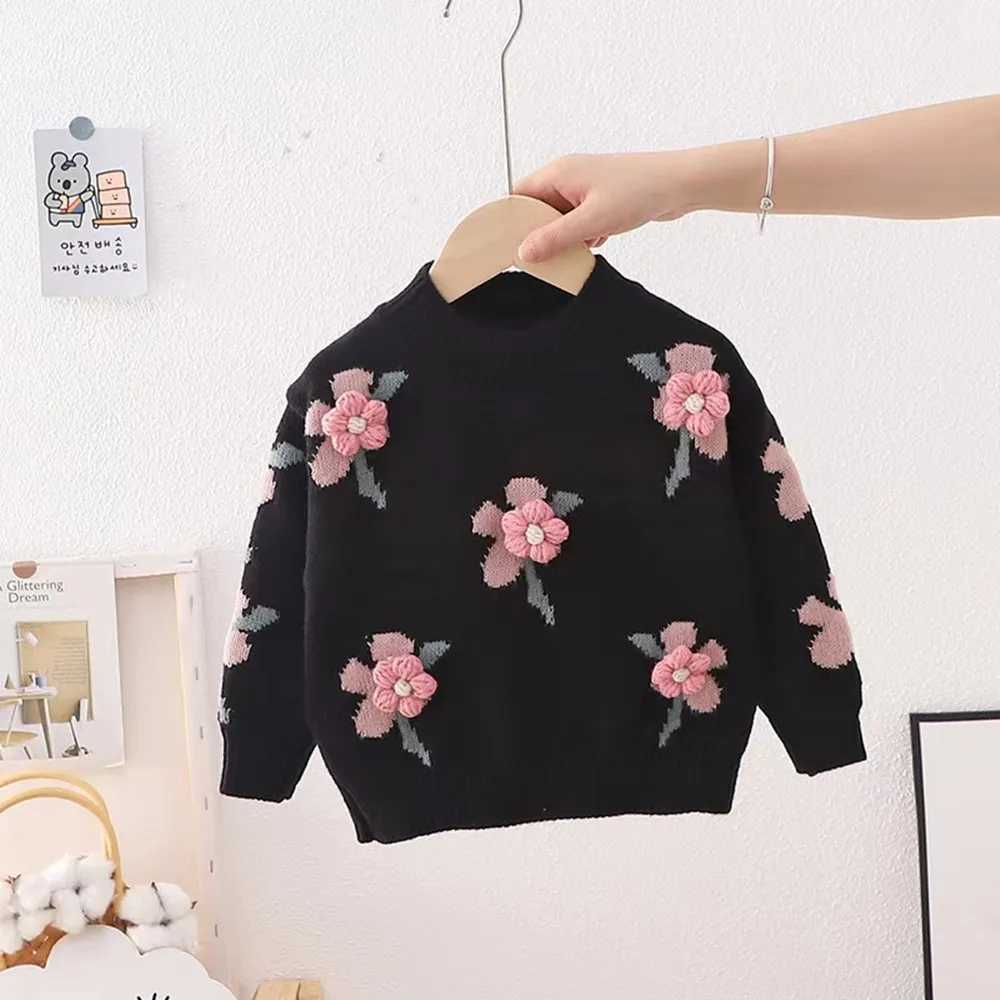 3-7 year old childrens clothing autumn and winter new girls cute little flower baby knitted Pullover childrens sweater bottom shirt W241025