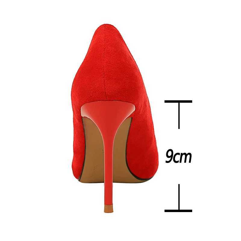 High Quality BIGTREE Womens 9cm Heel Suede Womens Pump Horn Toe High Heels Stiletto High Heels Party Shoes Fi Wedding Shoes Large Size 43 T241024